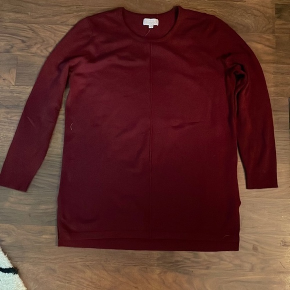 Mudpie Sweater Women's Sz M Crew Side Vents Hem Neck Knitted Pullover Maroon Red